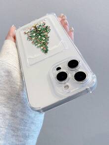 1pc Christmas Tree Pattern, Card Slot Transparent Shockproof Phone Case, TPU Material, Can Be Given As Holiday Gift, Holds Photos/Cards, Compatible With Apple XS/XS Max/XR/11 12 13 14 15 16 Pro/Pro Max/14 15 16 Plus/17