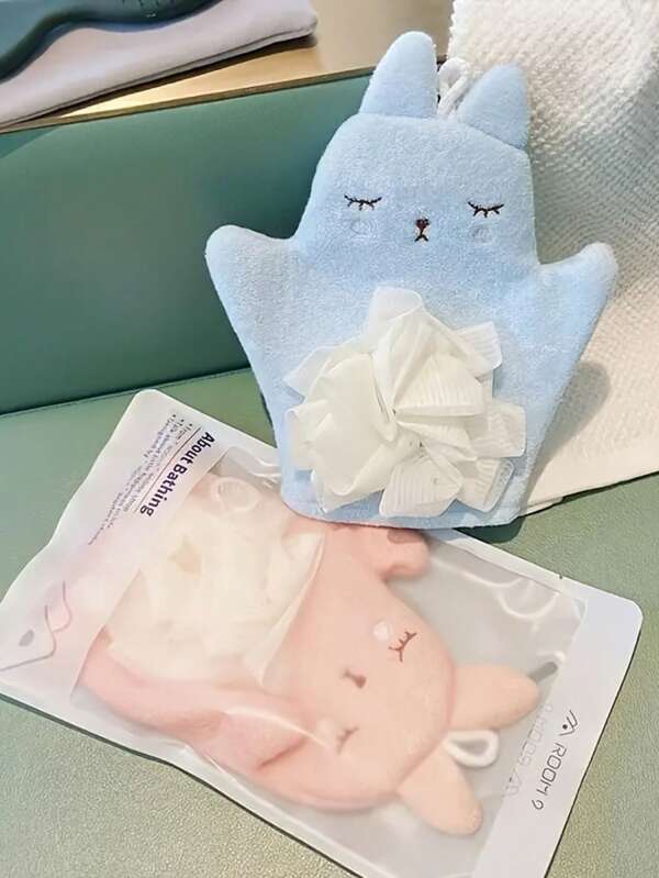 1pc (Blue/Pink) Adorable Cartoon Bath Mitt, Gentle Scrubbing For Pain-Free Bathing Soft, Skin-Friendly Exfoliating Tool For Easy Use Cute Bath Towel, Baby Bath Essentials