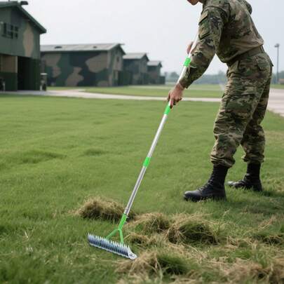 eusmeyusnt eusmeyusnt Rechen zum Entfernen von Rasenfilz aus Edelstahl, 1.7M Gartenwerkzeug zum Reinigen von Rasenfilz | Rechen zum Auflockern von Gartenboden zum Jäten, Säen und Düngen