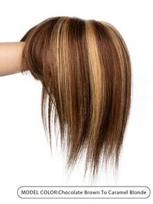 8*12 Inch Women's Straight Hair Extension Clip-In, Chocolate Brown To Caramel Blonde Ombre, Natural Look - Basic Hair Piece, Suitable For All Brown Hair, Bangs Can Modify Face Shape - S4/27 - View 2
