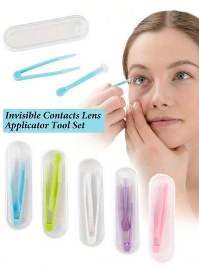 Invisible Contacts Lens Applicator Tool Set ,Portable Contact Lens Stick Tool Case Set,Plastic Lens Removal Tweezers And Insertion Accessories, Odorless Easy-Grip Handles For Effortless Wearing And Removal,Makeup,Cheap,Room Decor,Vanity,Travel,Bedroom,Makeup Accessories