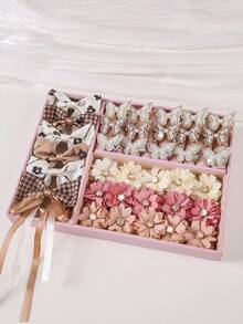 793pcs/Set Cute Princess Rhinestone Butterfly Hair Clips, Elastic Durable Non-Damaging Hair Ties, Fabric Flower Hair Clips, Girls' Hair Accessories, Suitable For Everyday Use