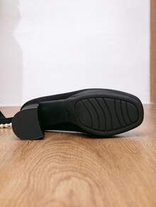 Giày cưới đính nơ ngọc trai thời trang, giày phù dâu, giày cao gót mũi tròn đế dày chống thấm nước màu trắng dành cho nữ, thanh lịch - màu đen - Xem 7