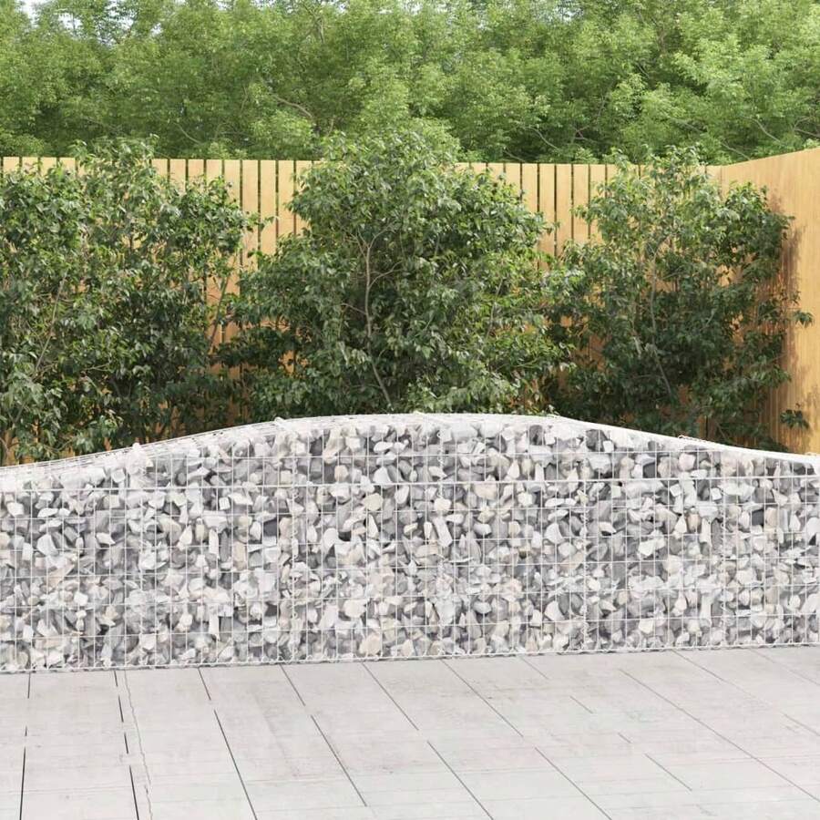 vidaXL Gabionen Mit Hochbogen, 3 Stück, 400x50x60/80cm, Verzinktes Eisen - Silber - Übersicht 1
