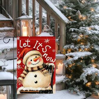 1PC Winter Christmas Snowman Garden Flag, Made Of Polyester Material, Double-Sided Design, With 'Let It Snow' Text And Snowman, Winter Outdoor Yard Garden Decoration, Red Flag, Does Not Include Flagpole Accessories