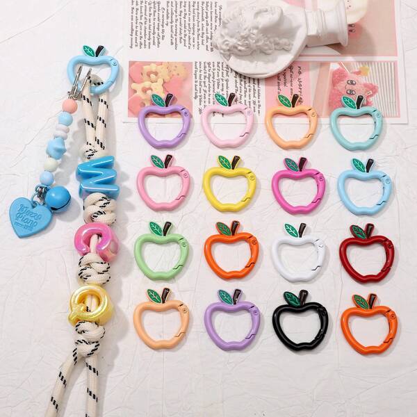 28x30mm Enameled Apple Spring Clasp Colorful Round Split Ring Keychain DIY Jewelry Accessories Alloy Spring Rings