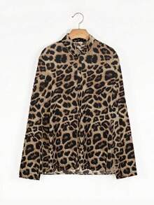 Men's Leopard Print Long Sleeve Casual Shirt, Spring Summer, For Fall - Black - View 2