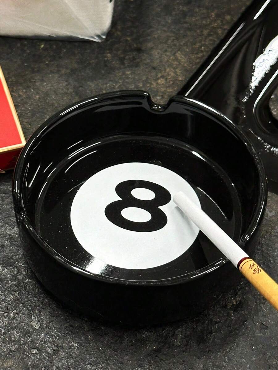 Portable Black 8 Ball Ashtray, Creative Ashtray, Household Ceramic Ashtray, Luxury Ashtray