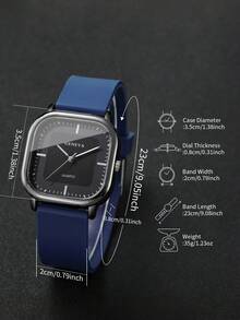 1pc Men's Silicone Strap Fashion Casual Square Minimalist Dial Quartz Wrist Watch, Classic - Blue - View 3