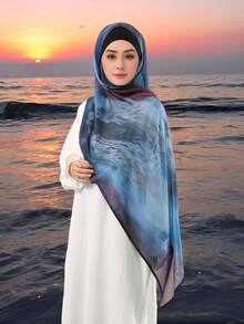 1pc Women's Bohemian Style Watercolor Floral Print Hijab Alternative, Autumn/Winter Street Style Unisex Scarf, Suitable For Daily Wear