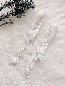 1 对女士白色雏菊花形弹性隐形胸罩肩带，性感内衣配饰