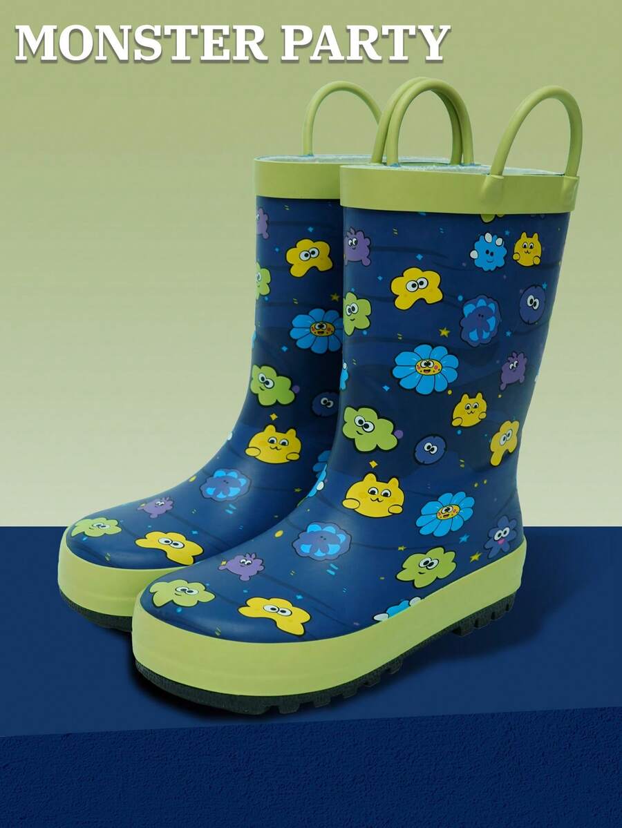 Cute Animal Pattern Children's Rain Boots With Handle, Waterproof And Non-Slip, Suitable For Boys And Girls, Essential For Rainy Days. - Baby Blue - View 1