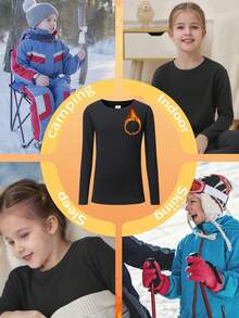 Tween Girls' Thermal Underwear Set (Ages 8-12 / 120-160 Cm) - Crew Neck Long Sleeve Top & Pants,Black | Thermal Lined Ultra-Warm & Breathable | Slim Fit, Ideal For Home Play, School Commutes, Ski Trips | Anti-Static & Quick-Dry | Winter/Christmas Essential