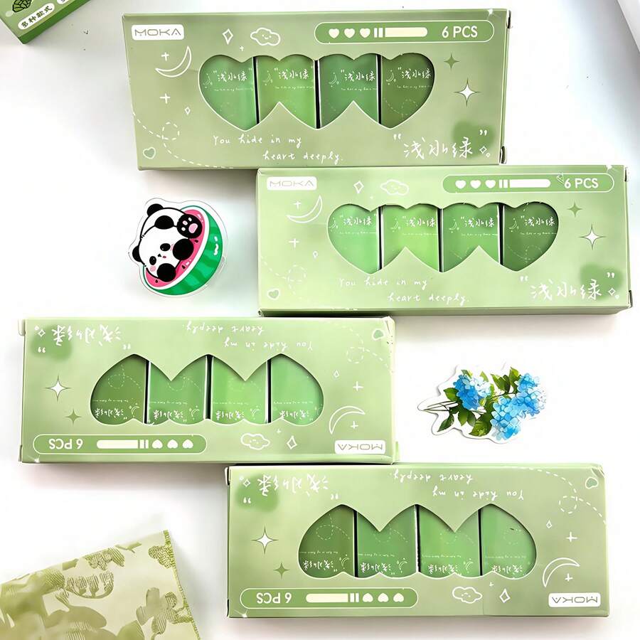 6 件装绿色美观橡皮擦，耐用干净，无划痕高品质铅笔橡皮擦，温和不伤纸，适用于课堂批改、修改、文具，可用作家庭和学校的礼物