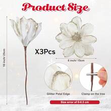 1/3 szt. brokatowych kwiatów świątecznych, kwiatów magnolii, ozdób choinkowych, białych kwiatów poinsecji z klipsami, sztucznych kwiatów na choinkę, świątecznych dekoracji DIY, dekoracji imprezowych, brokatowych, sztucznych kwiatów, wianków choinkowych DIY - Biały - Zobacz 10