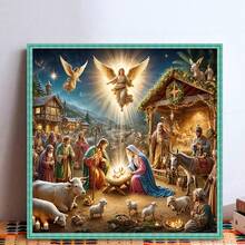1 pieza Kit de pintura de diamantes en 5D con escena navideña de Jesús, tema navideño [30*30cm/11.8*11.8in][40*40cm/15.7*15.7in] Adecuado para principiantes adultos DIY Mosaico de arte de diamantes, arte de diamantes hecho a mano de perforación completa, adecuado para decoración de pared de sala de estar, dormitorio, oficina, regalo sorpresa para familiares y amigos, decoración del hogar para vacaciones, sin marco - Multicolor - Ver 17
