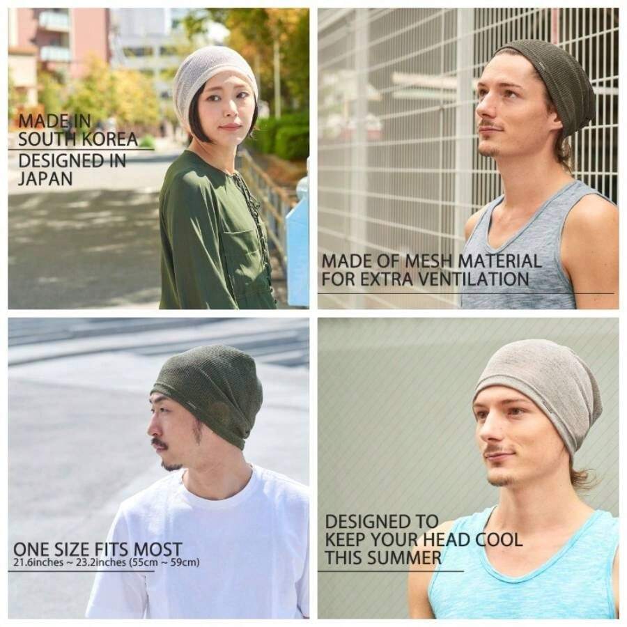 Hombres Peso Ligero Verano Beanie - Mujeres Transpirable Slouchy Baggy Knit Hat, Beige, Talla nica - inicial - Ver 1