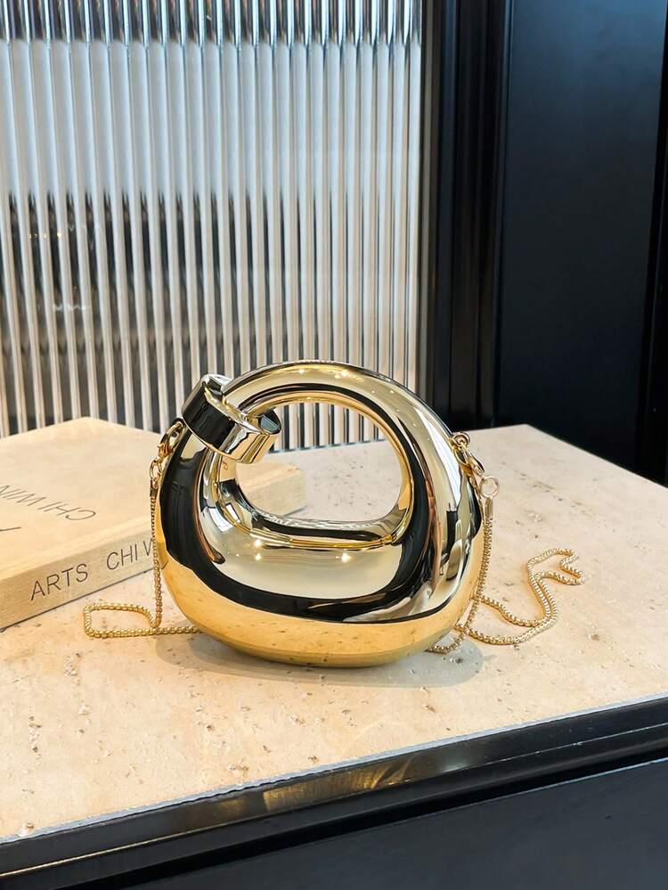 Nuevo mini bolso de mano de acrílico, cartera de moda, bolso de noche en forma de media luna personalizado, bolso bandolera cruzado con cadena para el hombro - Dorado - Añade 1