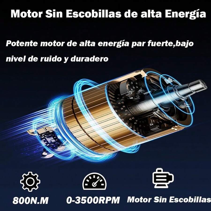Juego de Llaves de Impacto Inalámbrico, Pistola de Impacto con Motor sin Escobillas de 800 N.m de Par Elevado con 2 Baterías de Litio de 4000mah, Cargador Rápido, 11 Vasos de Impacto - 1 - Ver 1