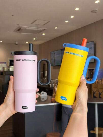 不锈钢保温冰王杯，时尚吸管杯带手柄，大容量保温杯，适合车载旅行、户外使用，316不锈钢保温杯，情人节礼物，阳光旅行，返校季礼物，圣诞节礼物，斋月礼物