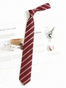 1条经典条纹JK制服领带，适合学生和青少年，英式格子图案，可作派对领带配饰，也适合搭配女士连衣裙和圣诞装饰。 - 酒紅色 - 查看 5