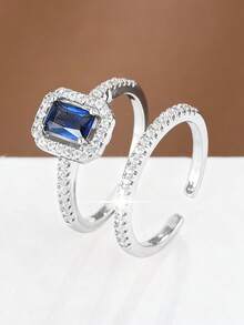 2pcs Gold-Plated Micro-Inlaid Cubic Zirconia Rings, Wedding, Engagement, Proposal Gift - Silver - View 16