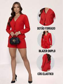 TETE FASHION Women's Tailored Set Double Vest Formal Shorts - MG ĐỎ - Xem 5