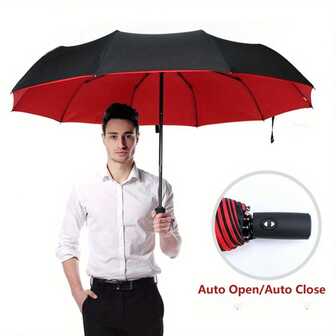 Travel Sturdy 10 Ribs Frame Fashionable Automatic Umbrella, Extra Large Folding Simple Design Umbrella With UV Protection, Dual Use For Sunny Weather