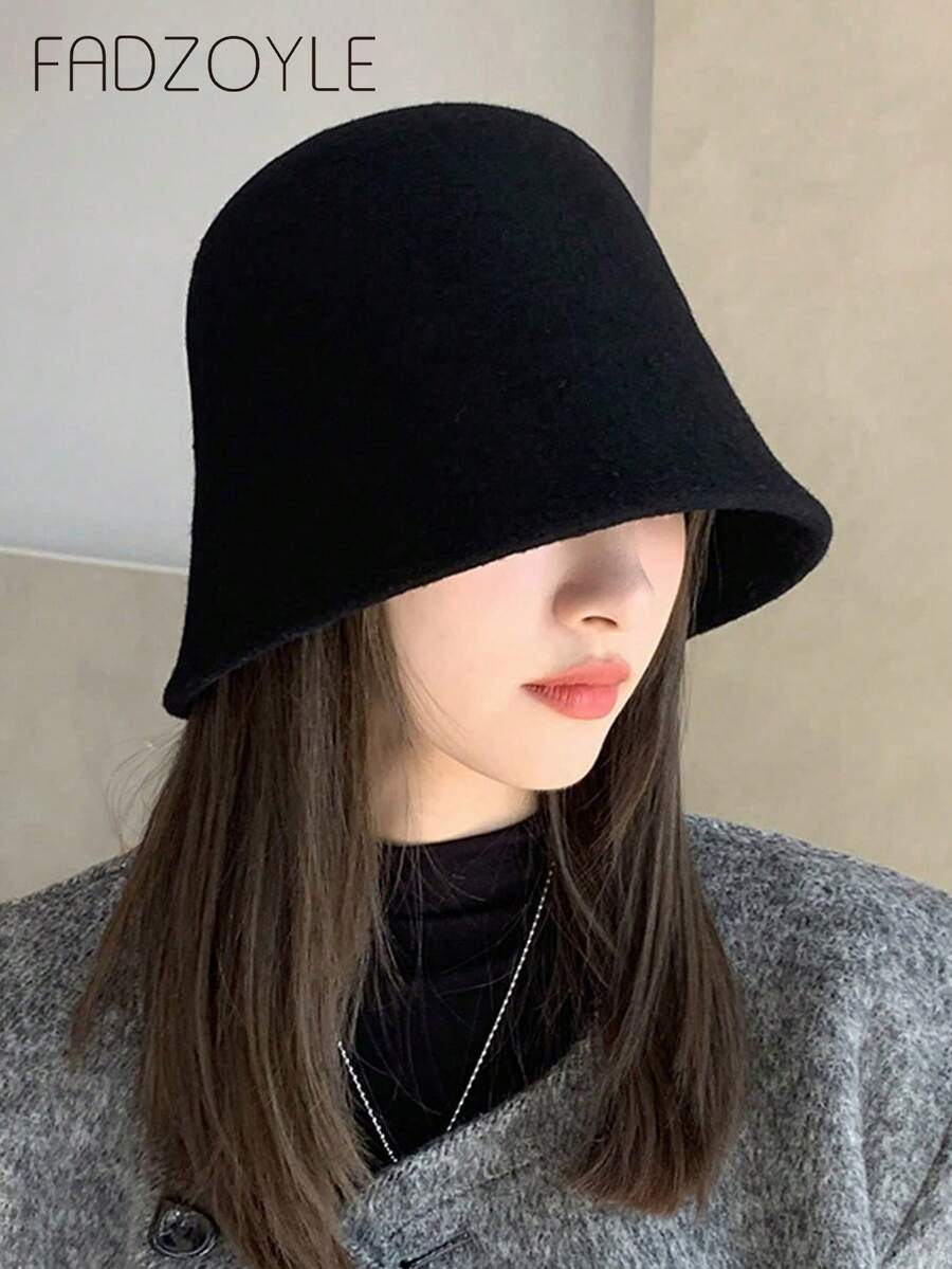 FADZOYLE 1件女士秋冬季厚款保暖防風純針織漁夫帽，韓國風格時尚日常戶外滑雪耳套帽，可調節高雅款式 - 黑色 - 查看 1