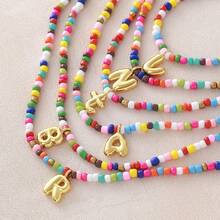 قلادة فقاعة حرف صغير بخرز زركونيا مكعبة من النحاس العصرية قطعة واحدة, متاحة لجميع الحروف الأبجدية، مناسبة للارتداء اليومي للرجال والنساء