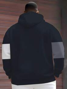 Sudadera con capucha de la serie minimalista casual de talla grande de ZhuYa con estampado gráfico de arte geométrico de patchwork - Corte holgado con bolsillo canguro de manga larga, chaqueta casual de calle para exteriores - azul real - Ver 2