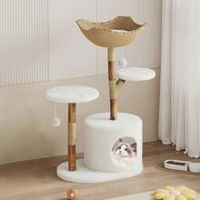 Wooden Cat Tree, Play Tower With Sisal Scratching Posts, Cat House, Perch On Top, Plush Jumping Platform, Play Ball, Sturdy Cat Activity Center For House Cats And Kittens - 白色-B - 查看 7