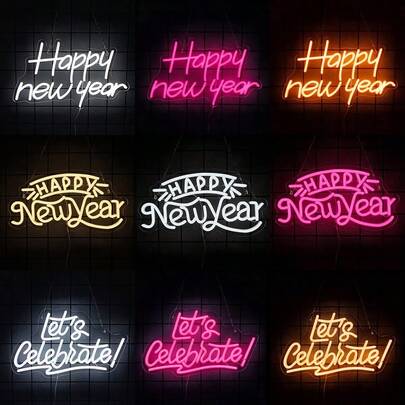 Insegna al neon "Buon Anno", Insegna al neon a LED "Buon Anno", Decorazione da parete, Decorazione luminosa per Buon Anno, Per camera da letto, Inverno, Natale, Matrimonio, Man Cave, Bar, Festa di compleanno, Regalo di Buon Anno, Alimentazione 5V USB, Facile da installare.