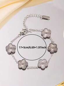 1 chiếc vòng tay hoa cỏ 5 lá bằng thép không gỉ, vòng tay thép titan thanh lịch đa năng thời trang dành cho nữ - Vòng tay thép hình cỏ năm lá - Xem 5