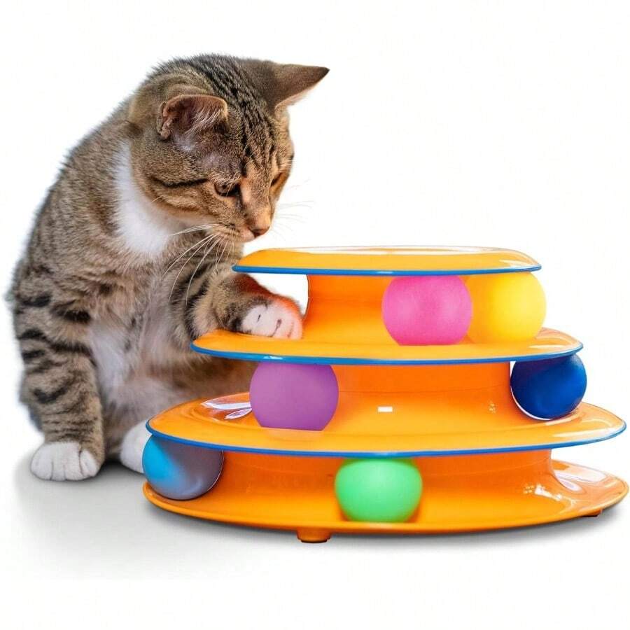 Tower Of Tracks 3 - Level Track With 6 Balls, Interactive Indoor Cats, Orange - 軌道塔 - 查看 1