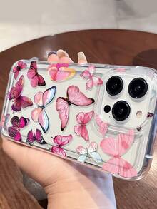1 pieza Funda de teléfono transparente de TPU con patrón de mariposa, resistente a golpes y huellas dactilares, compatible con iPhone - Multicolor - Ver 3