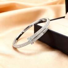 1pc Fashionable Metal Nail Copper Bracelet With Cubic Zirconia, Elegant & Simple, Versatile Daily Accessory For Women