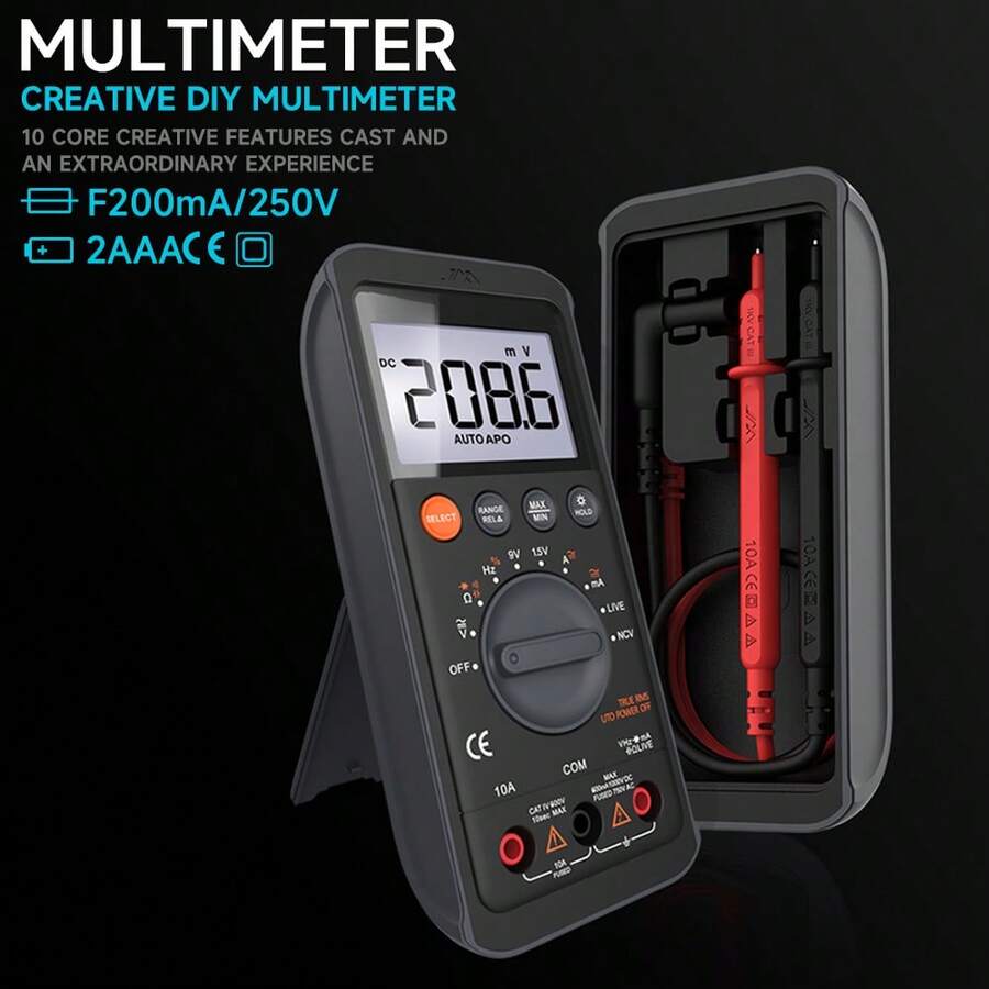 Digital Multimeter 6000 Counts Auto Range Voltmeter For Voltage Current Resistance Continuity Diode Testing Household And Car Repair Tool - Black - View 1