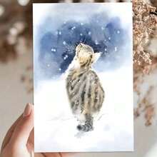 بطاقة تهنئة شتوية بقطة سلمية مع مغلف (11 سم * 16 سم) - تصميم قطة تتأمل الثلج، رائعة للأصدقاء والزملاء، مثالية لأعياد الميلاد والاحتفالات العطلات، بطاقة تهنئة عيد الميلاد | بطاقة قطة احتفالية | بطاقة ترحيب ورقية