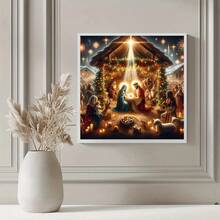 1 pieza Kit de pintura de diamantes en 5D con escena navideña de Jesús, tema navideño [30*30cm/11.8*11.8in][40*40cm/15.7*15.7in] Adecuado para principiantes adultos DIY Mosaico de arte de diamantes, arte de diamantes hecho a mano de perforación completa, adecuado para decoración de pared de sala de estar, dormitorio, oficina, regalo sorpresa para familiares y amigos, decoración del hogar para vacaciones, sin marco - Multicolor - Ver 4