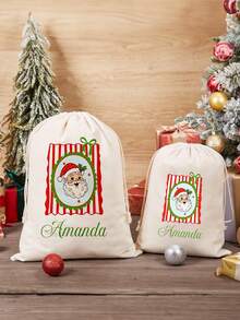 1 pièce Sac de rangement personnalisé Père Noël, texte personnalisé, sac cadeau de Noël personnalisé, grand sac en canevas de Noël avec cordon, sac cadeau de fête en canevas de style spécial, trois tailles au choix, parfait pour la décoration de Noël et les cadeaux de Noël, Makezbright Cadeaux personnalisés, Cadeaux drôles du Père Noël, Ornements personnalisés