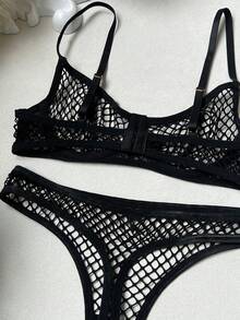 Leopard Print Stripe Lingerie Sexy Ladies See Through Erotic Romantic Bra Set - Black - View 8