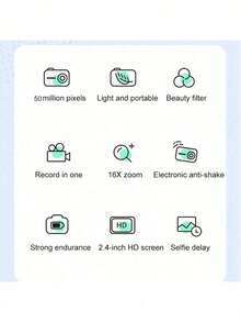 2.4英寸数码相机:4800万像素,16倍数码变焦,小巧便携,绝佳圣诞礼物 - Q12紫色+貼紙 - 查看 11