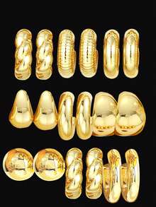 2件/12件/20件/44件复古夸张心形水滴不对称CCB扭纹耳环套装，时尚配饰，适合约会、度假、日常佩戴、派对礼物 - 金黃色 - 查看 4