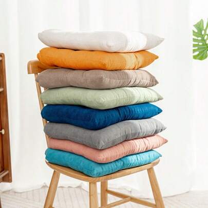 1PC Classic Striped Corduroy Chair Cushions, Machine Washable Square Seat Pads With Ties, All-Season Stitched Floor Pillows, Multipurpose Home Decor 300-350g Polyester Filling - Soft And Comfortable