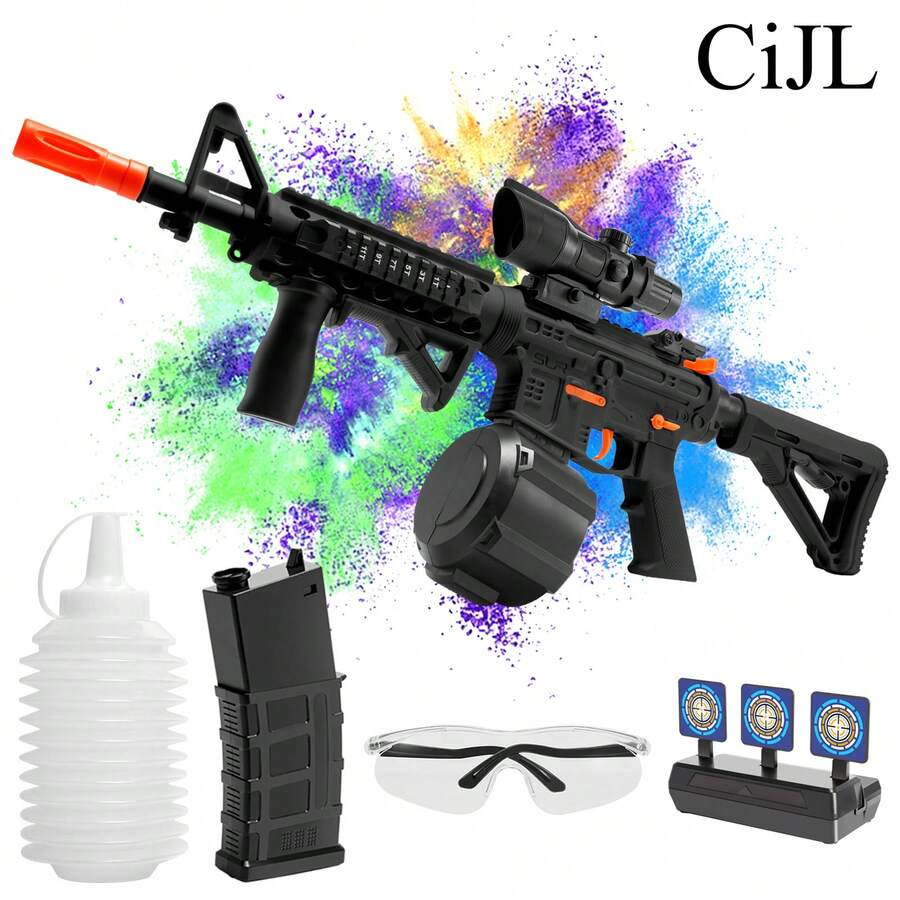 CiJL High Speed M4A1 Electric Gel Balls Gun Toys, Automatic & Manual Dual Modes Water Beads Blaster Toys With Large Magazine, Upgraded Water Bullets Splatter Toys Perfect For Outdoor Games/Beach/Party/Courtyard/Water Games/Grass, Suitable For Christmas/Birthday/Festival/Holidays Gifts, No Include Gel Balls - Black M4A1 - 查看 1