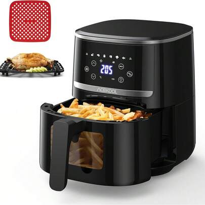 Freidora de aire de 5QT con pantalla táctil digital, freído sin aceite, circulación rápida de aire para comidas crujientes y saludables