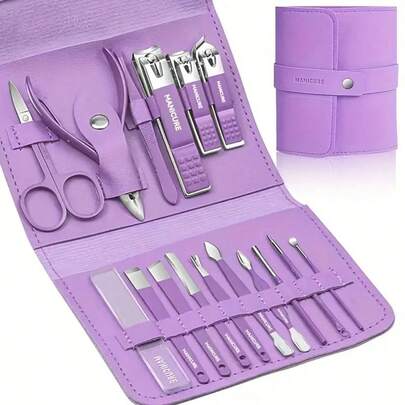 1 Set Of 16-Piece Premium Stainless Steel Manicure And Pedicure Kit - Modern Style Nail Clipper Set, Including Straight-Edge Nail File, Ear Pick, Scissors - Professional Travel Beauty Care Set