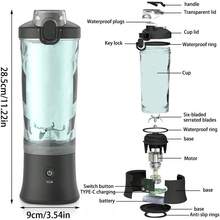 YAYUSI Licuadora Portátil sin Cable,600ml Licuadora Eléctrica USB,Tapa a Prueba de Fugas y Boquilla para Beber,Mini Licuadora Portátil para gimnasio, viajes, campamentos, batidos, jugos, queso(Negro) - 1 - Ver 4