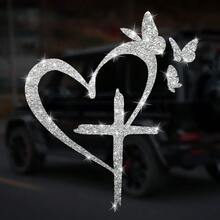 Shiny Heart Cross Butterfly Vinyl Sticker-Perfect For Cars, Trucks, Walls, Laptops, Etc.-Adhesive, Reusable, Sparkling, Birthday Gifts, Family, Friends, Gifts